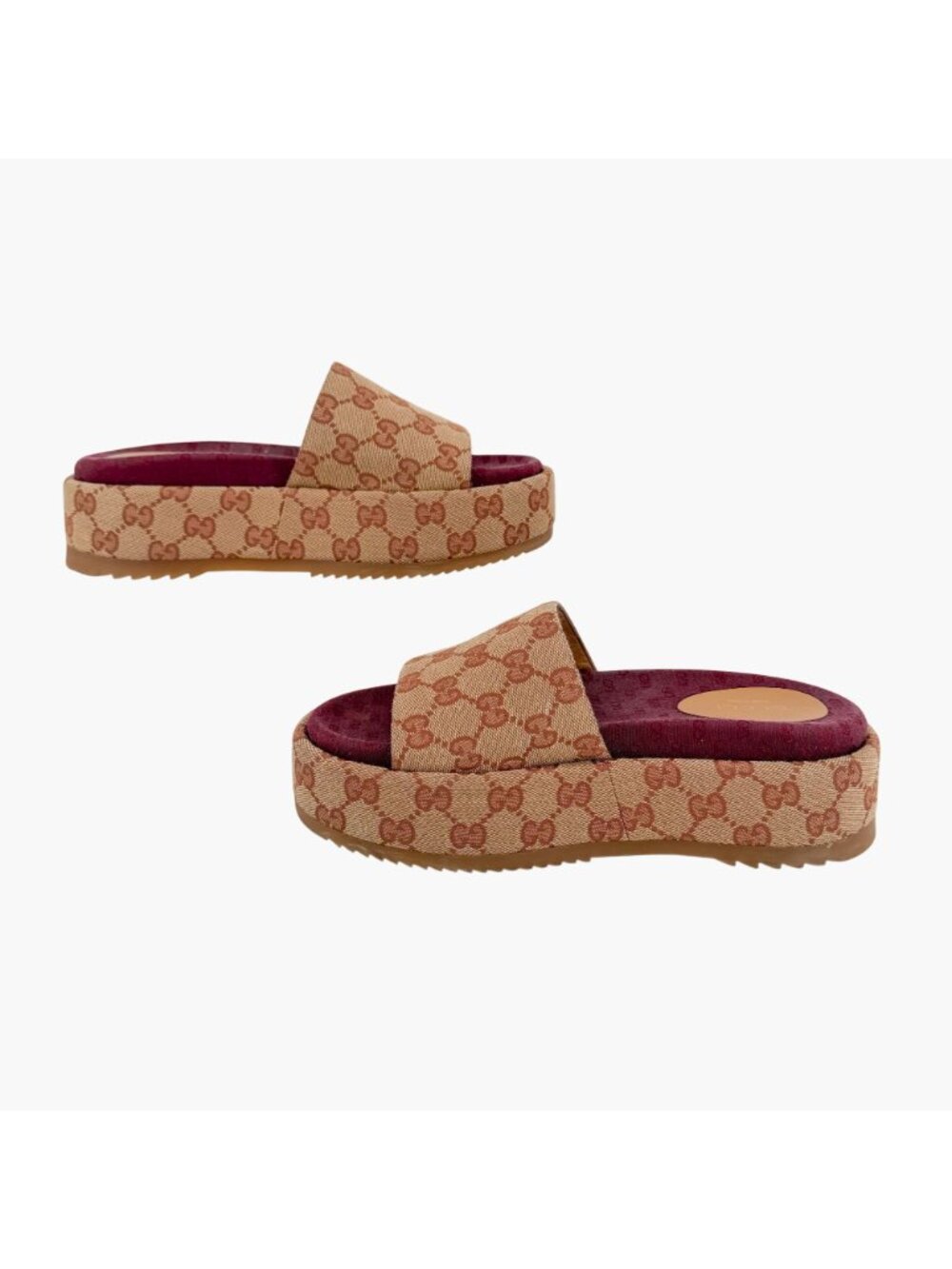 Gucci Angelina Platform Slide Sandals Beige GG Canvas Size 37 US 7 Women's - Picture 10 of 15